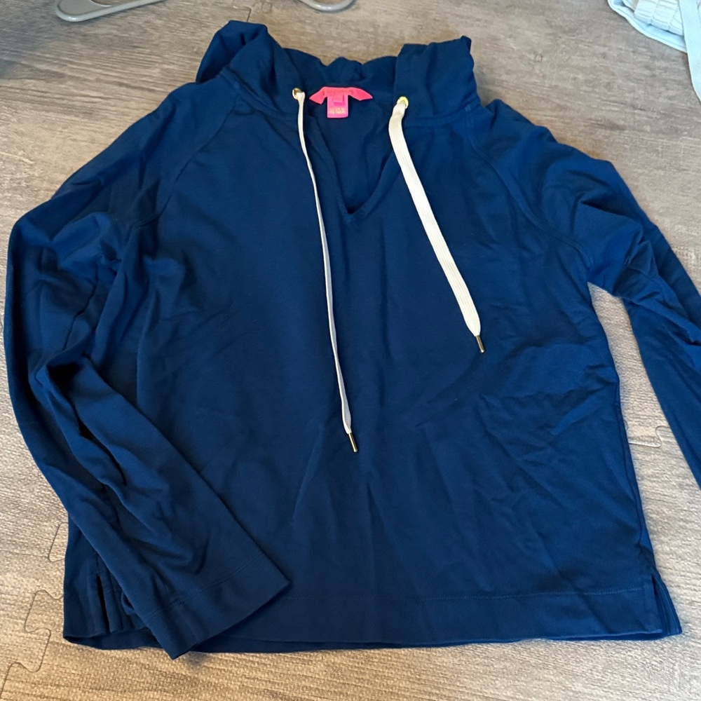 Lilly Pulitzer Navy Blue Hoodie with White and Gold Accents